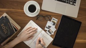 Organized study workspace for careful writing