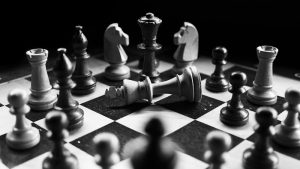 Chess pieces arranged on a board, a classic setting for counting problems